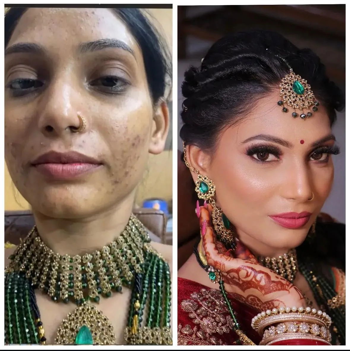 Bridal makeup before and after transformation