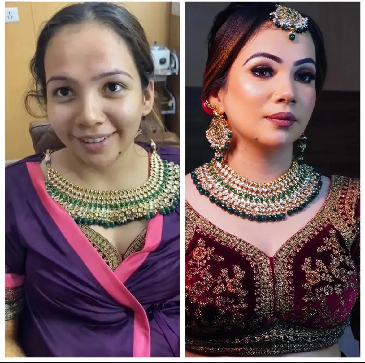 Bridal makeup before and after transformation