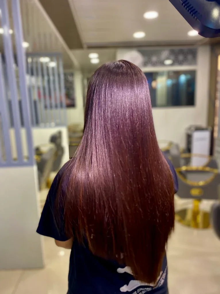 Burgundy hair colour on straightened hair